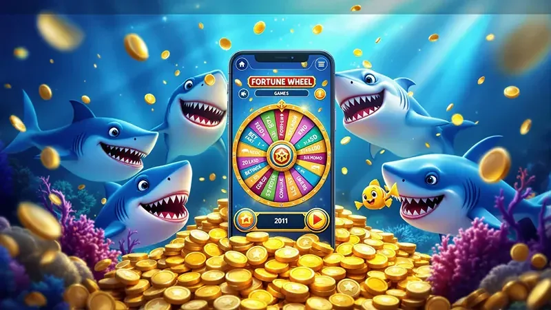 Adegan target ikan dan efek tembakan dalam permainan arcade bawah laut